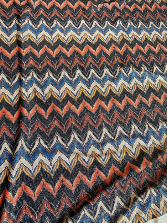 Glitter Fabric Black  Orange Zigzag Pattern