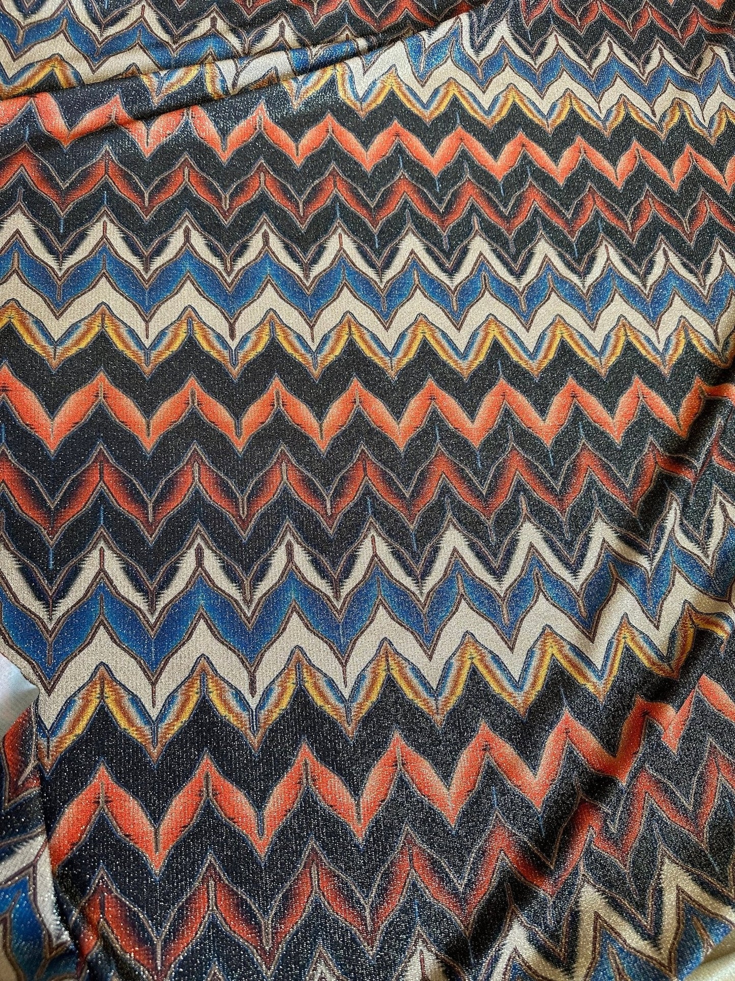 Glitter Fabric Black  Orange Zigzag Pattern