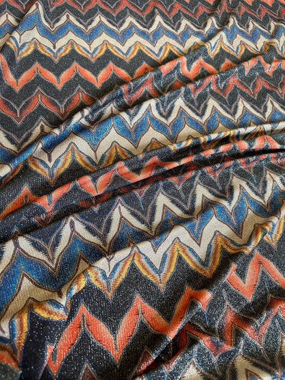 Glitter Fabric Black  Orange Zigzag Pattern