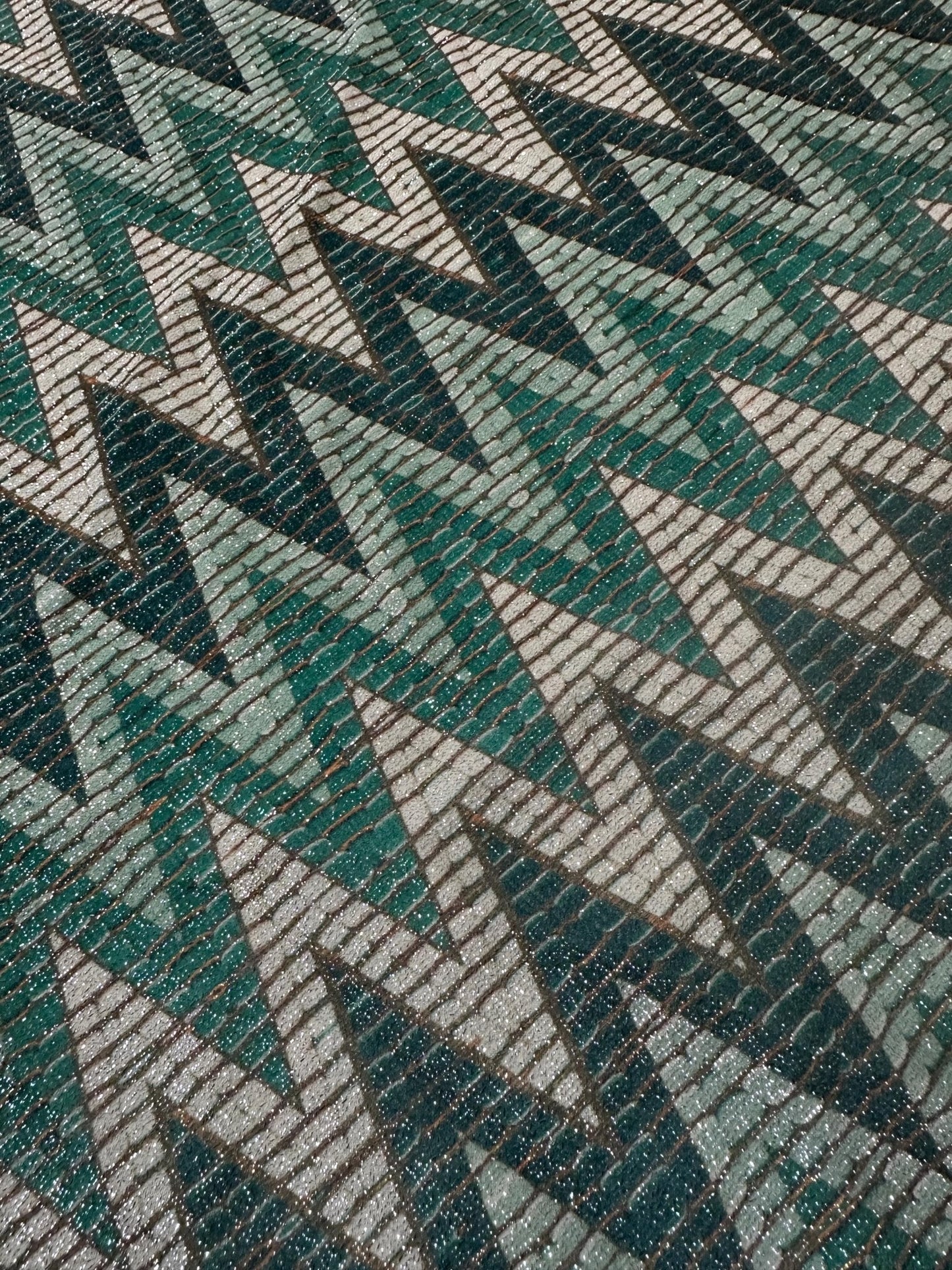 Green Zigzag Pattern Gold Lurex Fabric