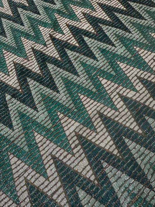 Green Zigzag Pattern Gold Lurex Fabric