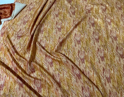 Gold Lurex Stretch Fabric - Glitter Orange Zigzag Pattern