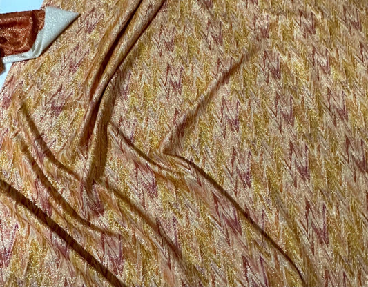 Gold Lurex Stretch Fabric - Glitter Orange Zigzag Pattern