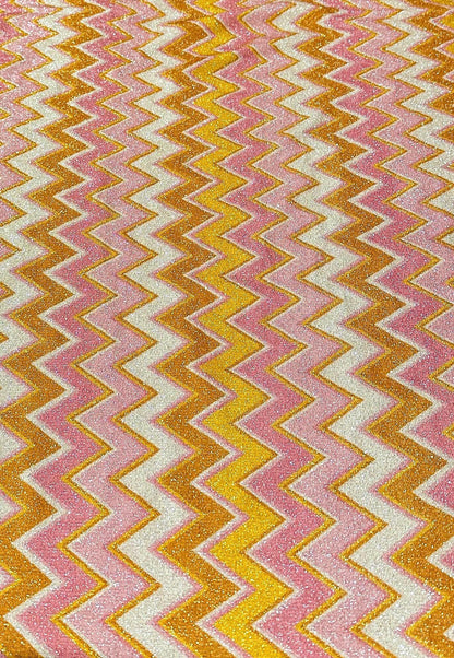 Pink Orange Zigzag Glitte Stretch Fabric