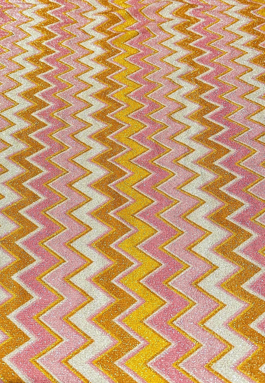 Pink Orange Zigzag Glitte Stretch Fabric