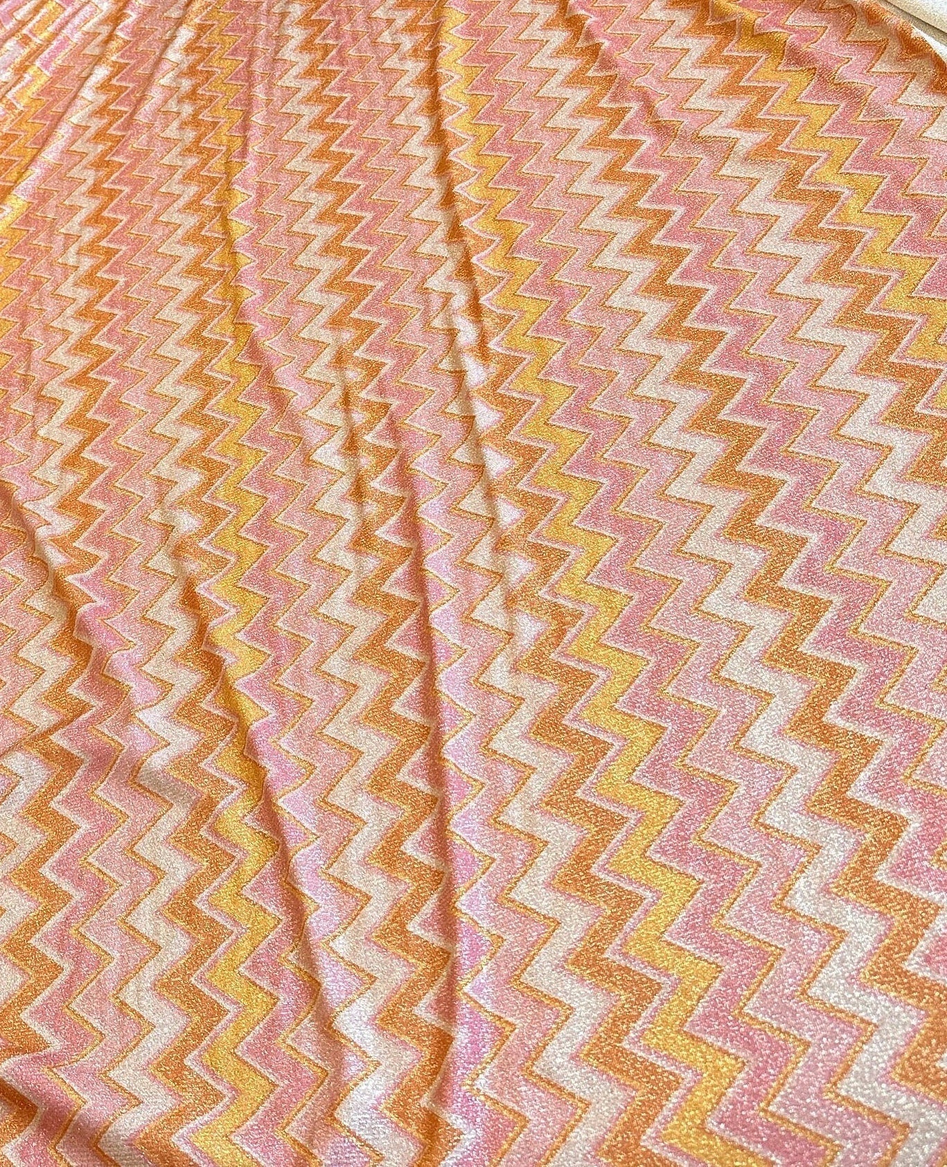 Pink Orange Zigzag Glitte Stretch Fabric