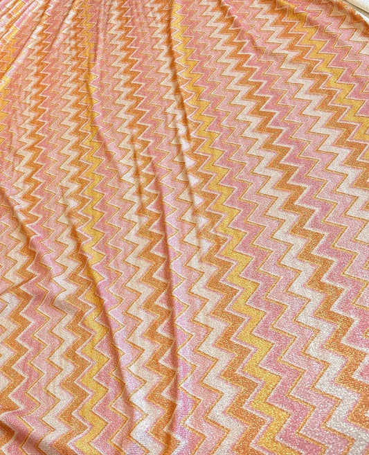 Pink Orange Zigzag Glitte Stretch Fabric