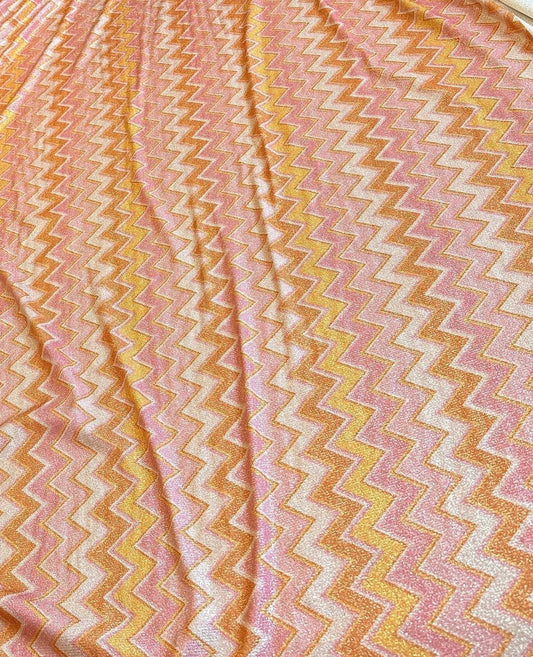 Pink Orange Zigzag Glitte Stretch Fabric