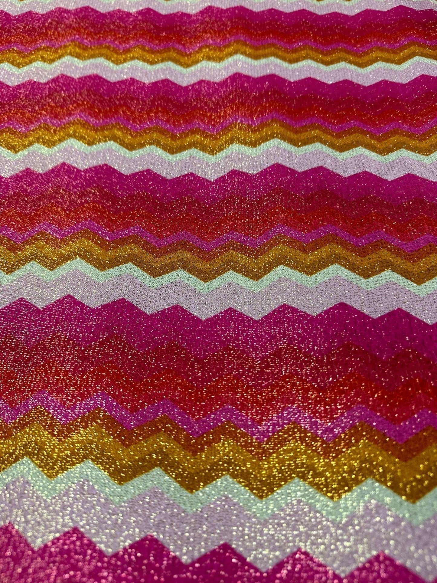 Gold Lurex Pink Zigzag Knit Fabric