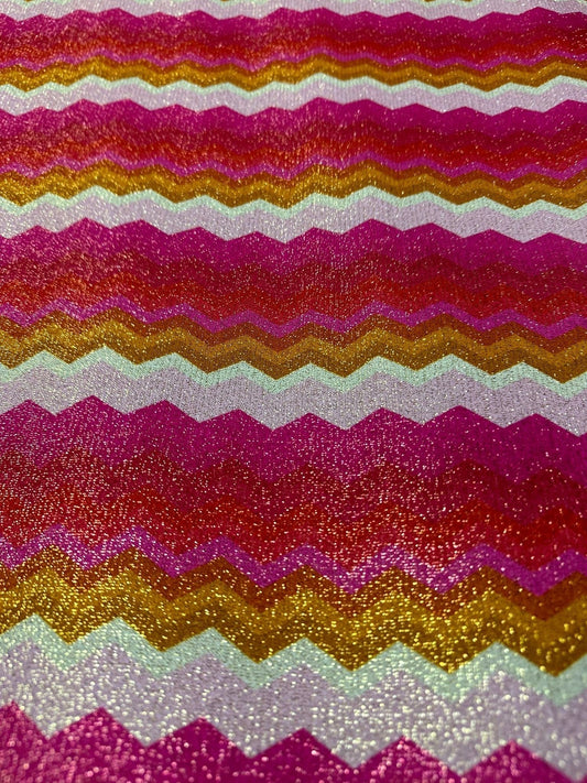 Gold Lurex Pink Zigzag Knit Fabric