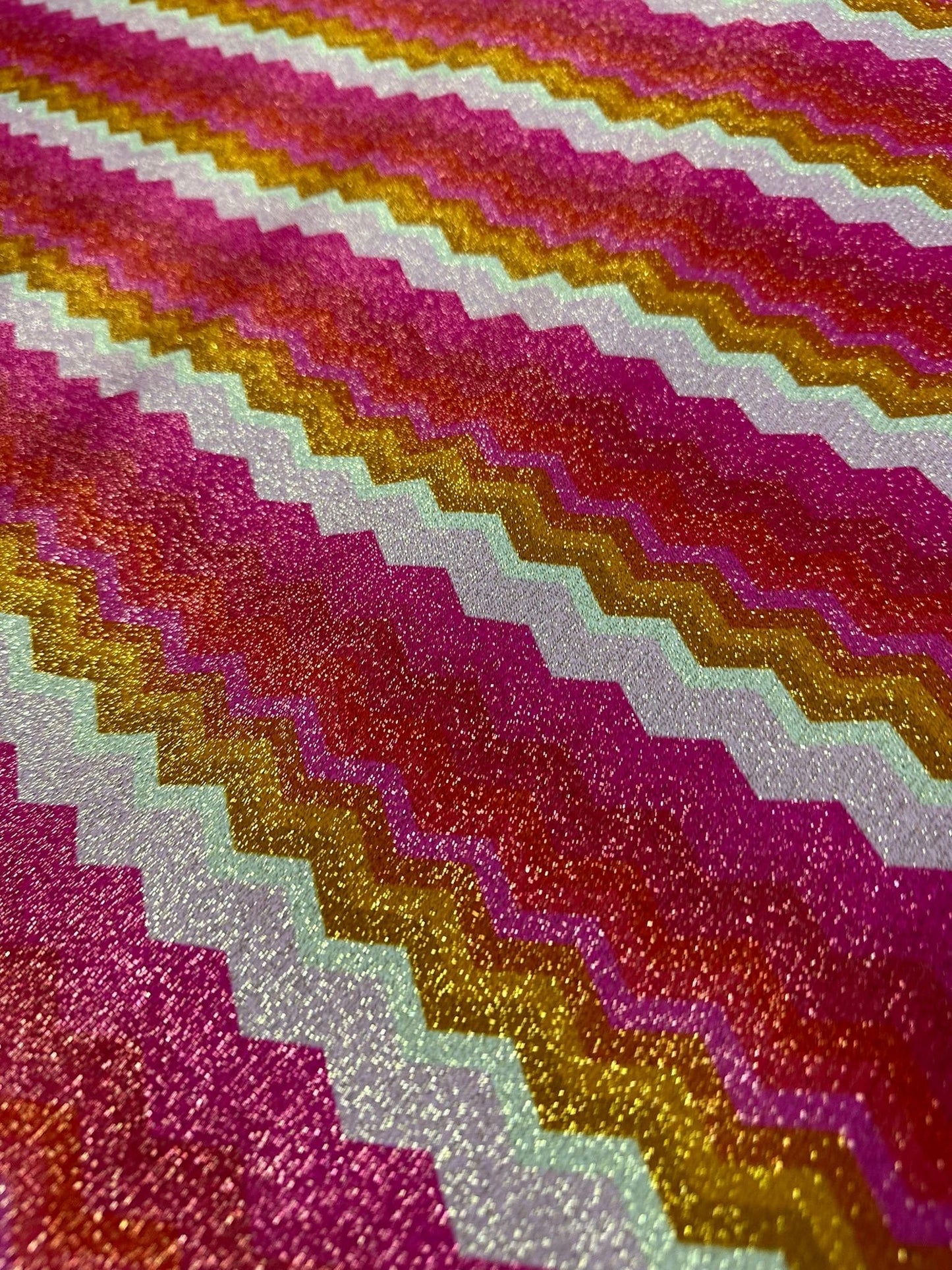 Gold Lurex Pink Zigzag Knit Fabric