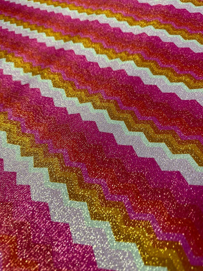 Gold Lurex Pink Zigzag Knit Fabric