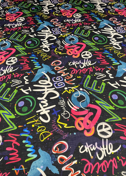 Graffiti Print Linen Fabric by the Metre