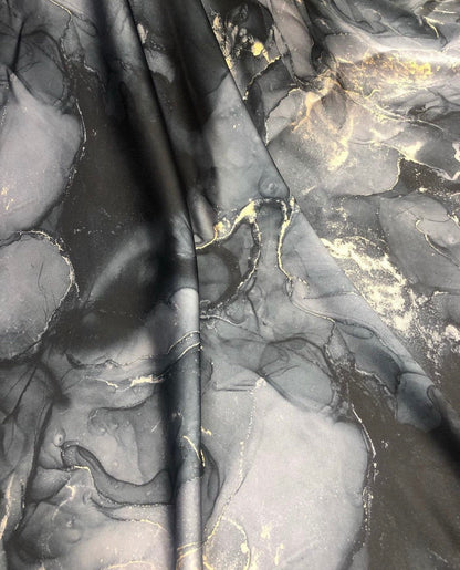 Gray Tie Dye Fabric with Gold Accents