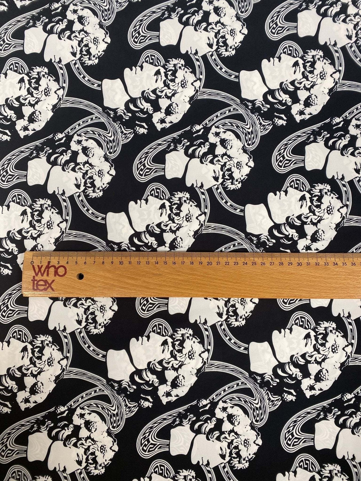 Greek Crepe Fabric Youth Pattern Black  White Rome Design – Custom Printed Fabric on Satin, Crepe, Spandex or Chiffon