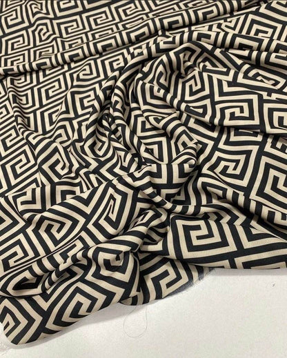 Greek Key Design Fabric – Fabric by Metre, Options: Satin, Crepe, Spandex, Chiffon