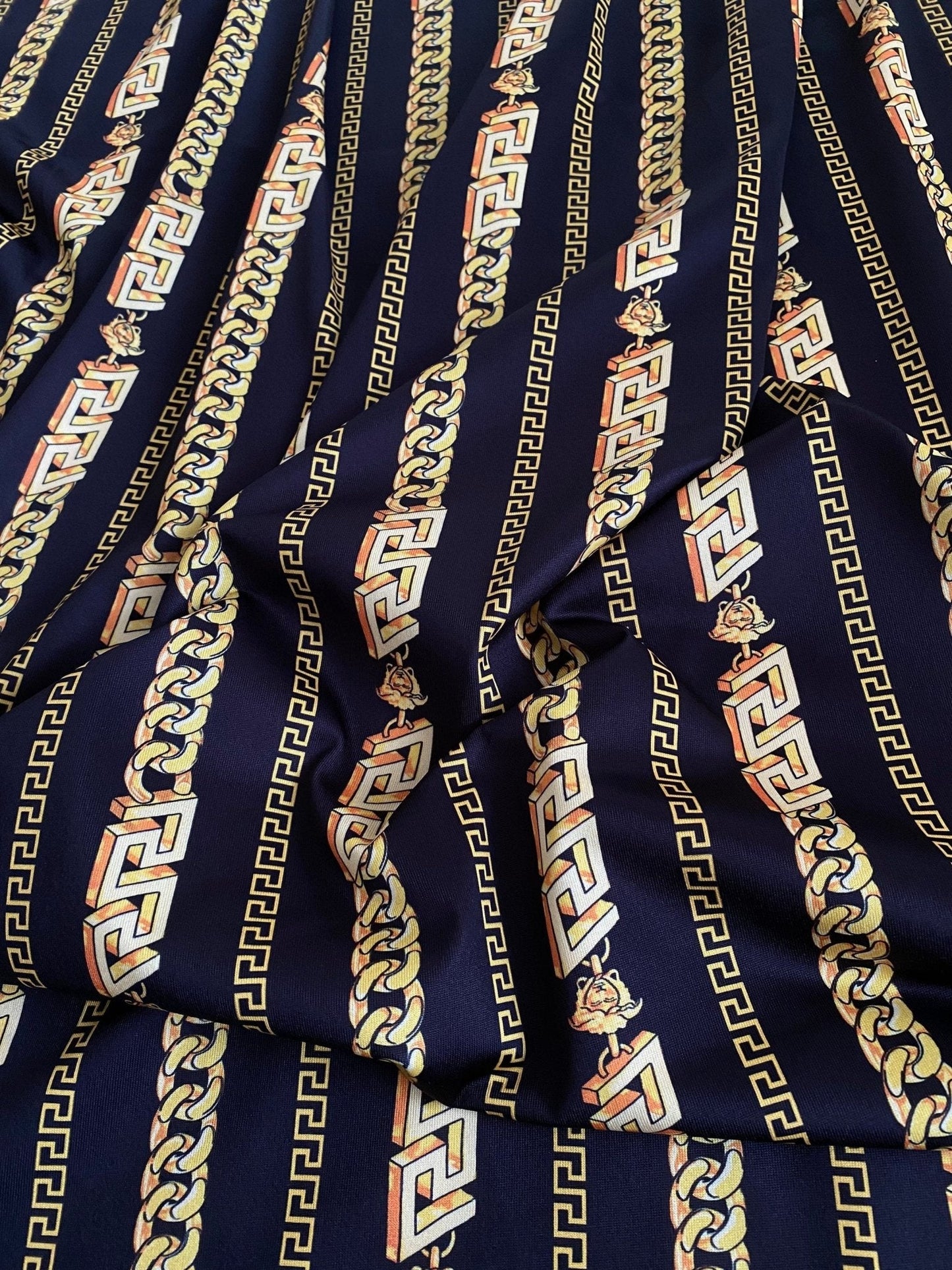 Greek Key Black and Gold Pattern Fabric