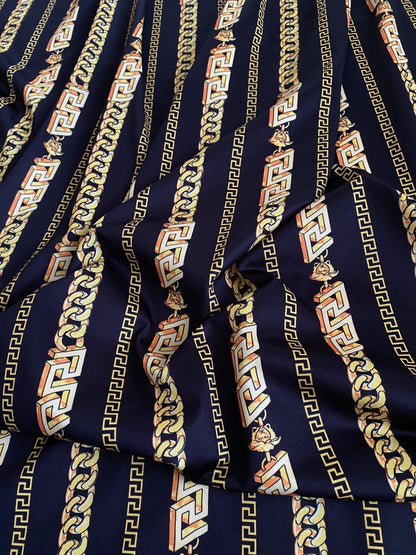 Greek Key Black and Gold Pattern Fabric