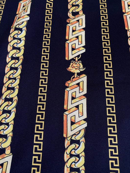 Greek Key Black and Gold Pattern Fabric