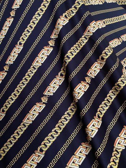 Greek Key Black and Gold Pattern Fabric
