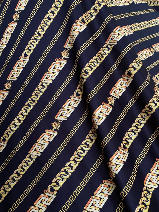 Greek Key Black and Gold Pattern Fabric