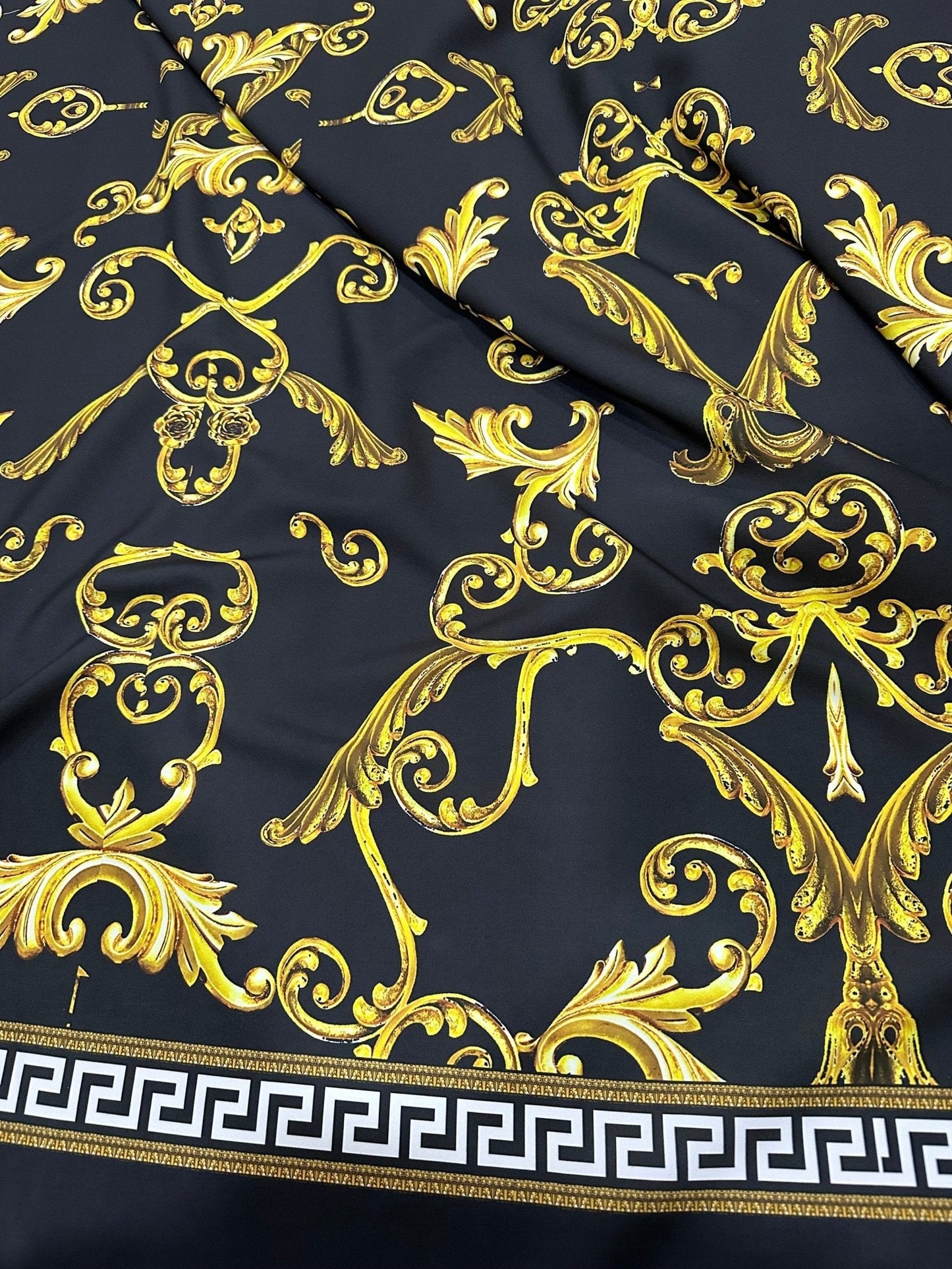 Black Gold Greek Key Fabric