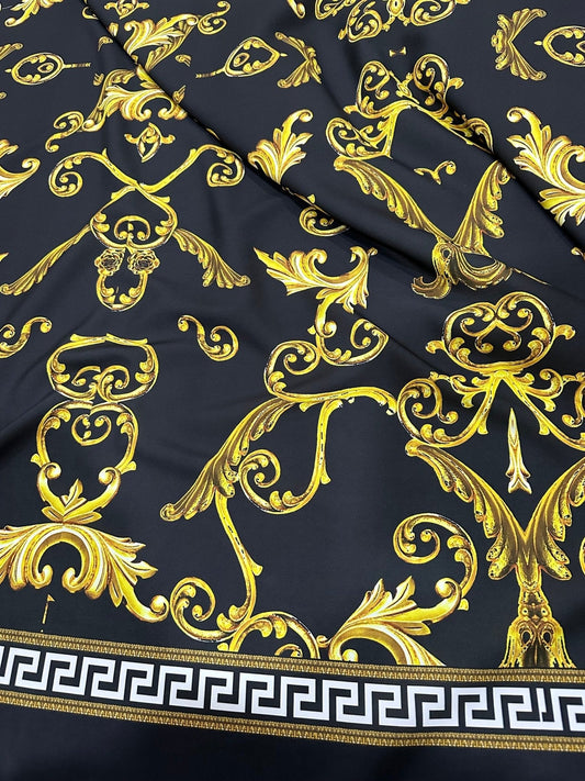 Black Gold Greek Key Fabric