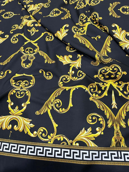 Black Gold Greek Key Fabric – Custom Printed Fabric, Choose Material by Metre