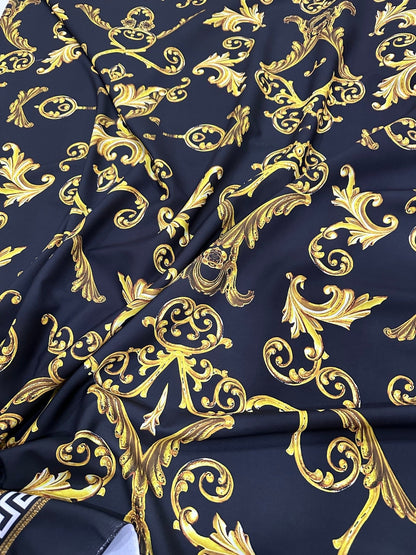 Black Gold Greek Key Fabric