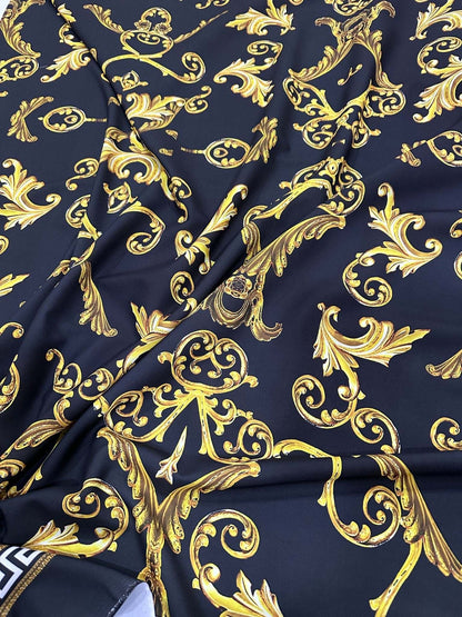 Black Gold Greek Key Fabric – Custom Printed Fabric, Choose Material by Metre