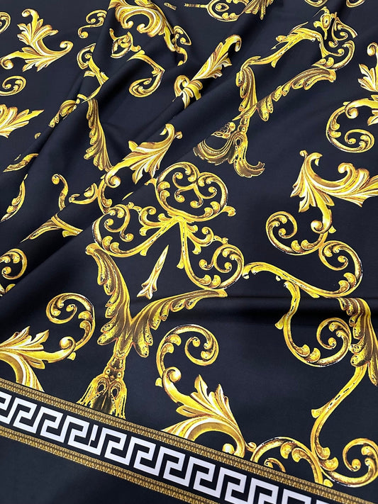 Black Gold Greek Key Fabric
