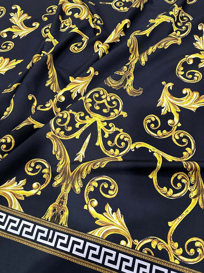 Black Gold Greek Key Fabric – Custom Printed Fabric, Choose Material by Metre