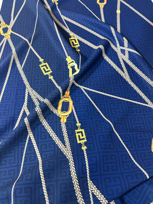 Navy Blue Greek Key Chain Fabric