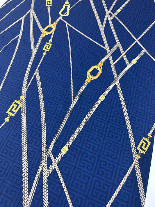 Navy Blue Greek Key Chain Fabric