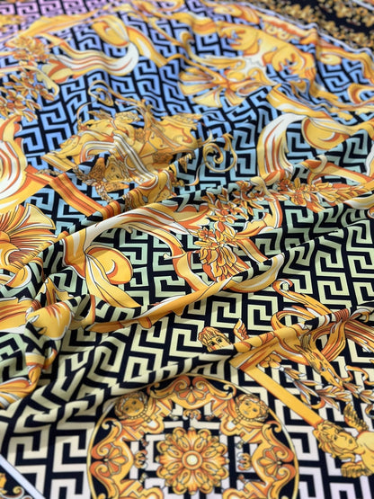 Gold Baroque Greek Key Pattern Fabric