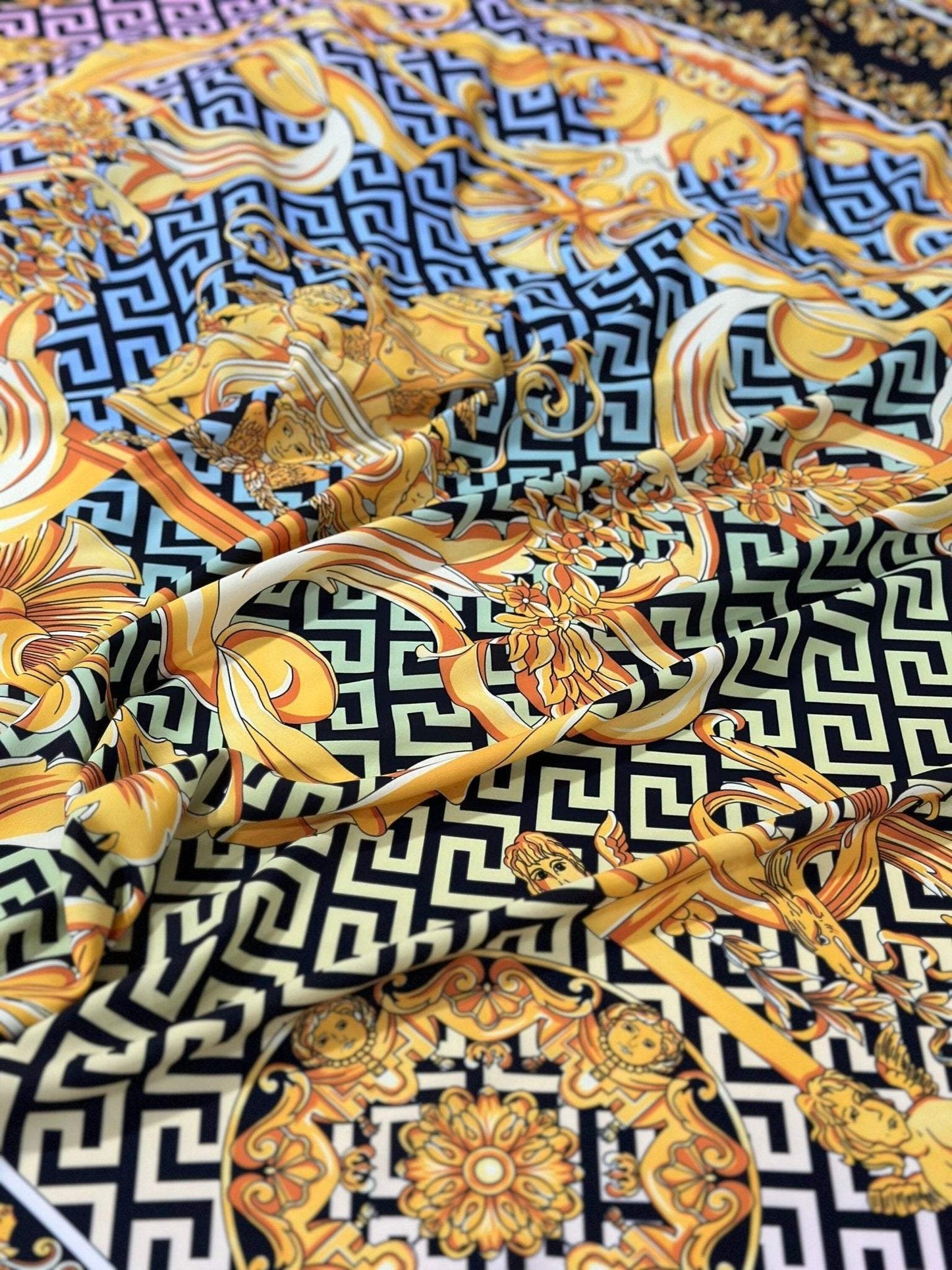 Gold Baroque Greek Key Pattern Fabric – Multiple Fabric Options, Sold by Metre
