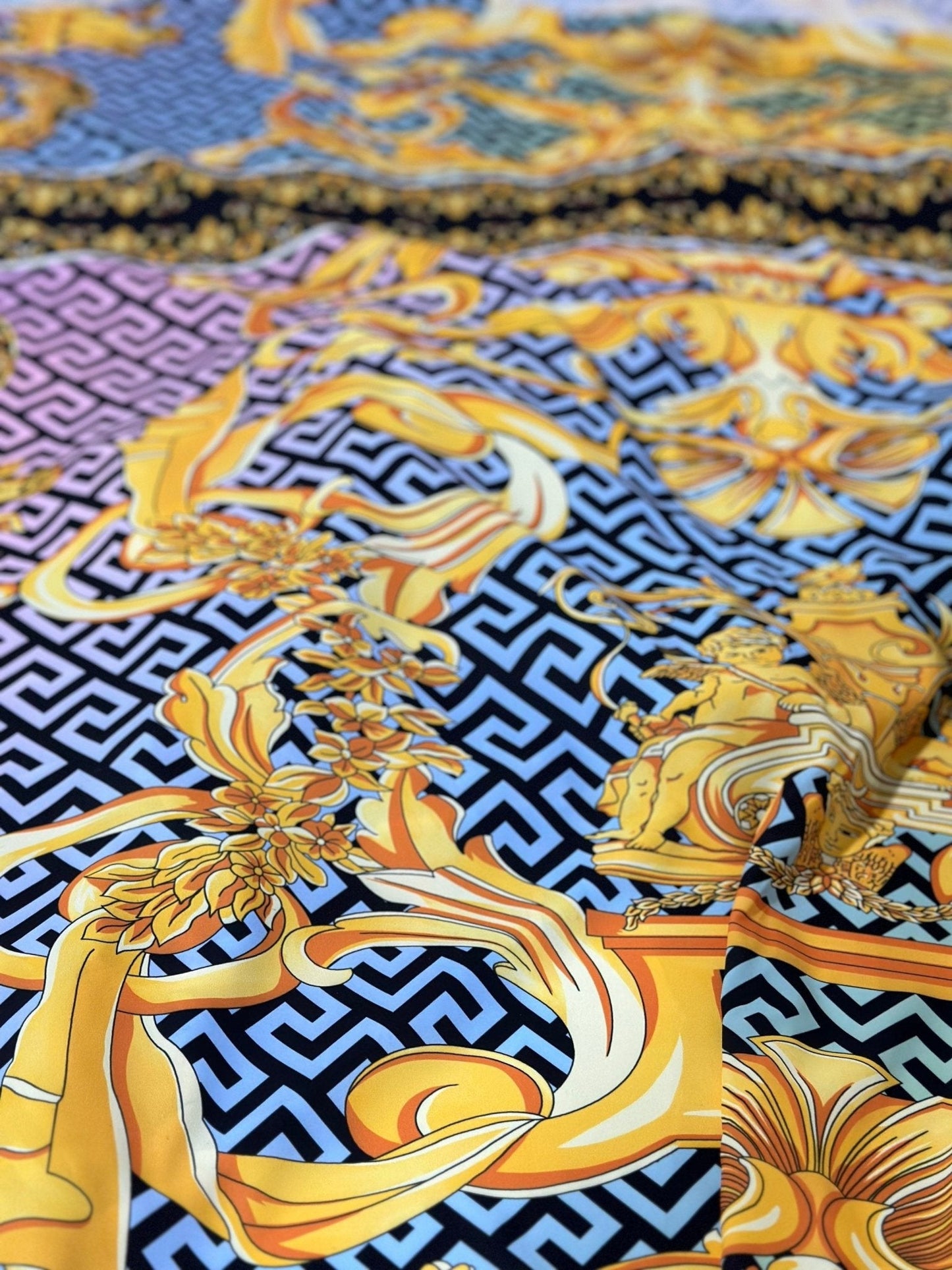Gold Baroque Greek Key Pattern Fabric