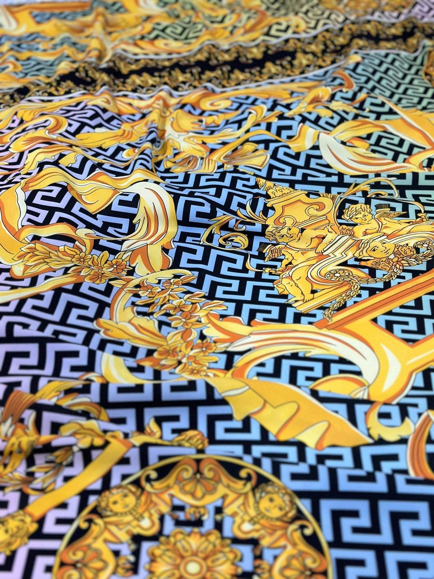 Gold Baroque Greek Key Pattern Fabric – Multiple Fabric Options, Sold by Metre