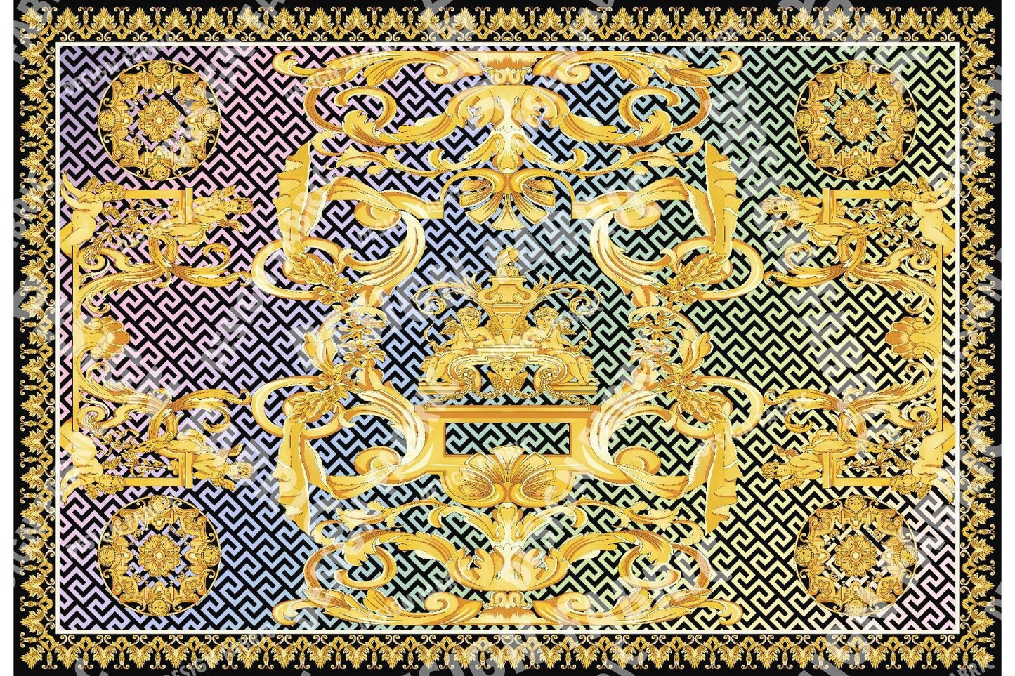 Gold Baroque Greek Key Pattern Fabric
