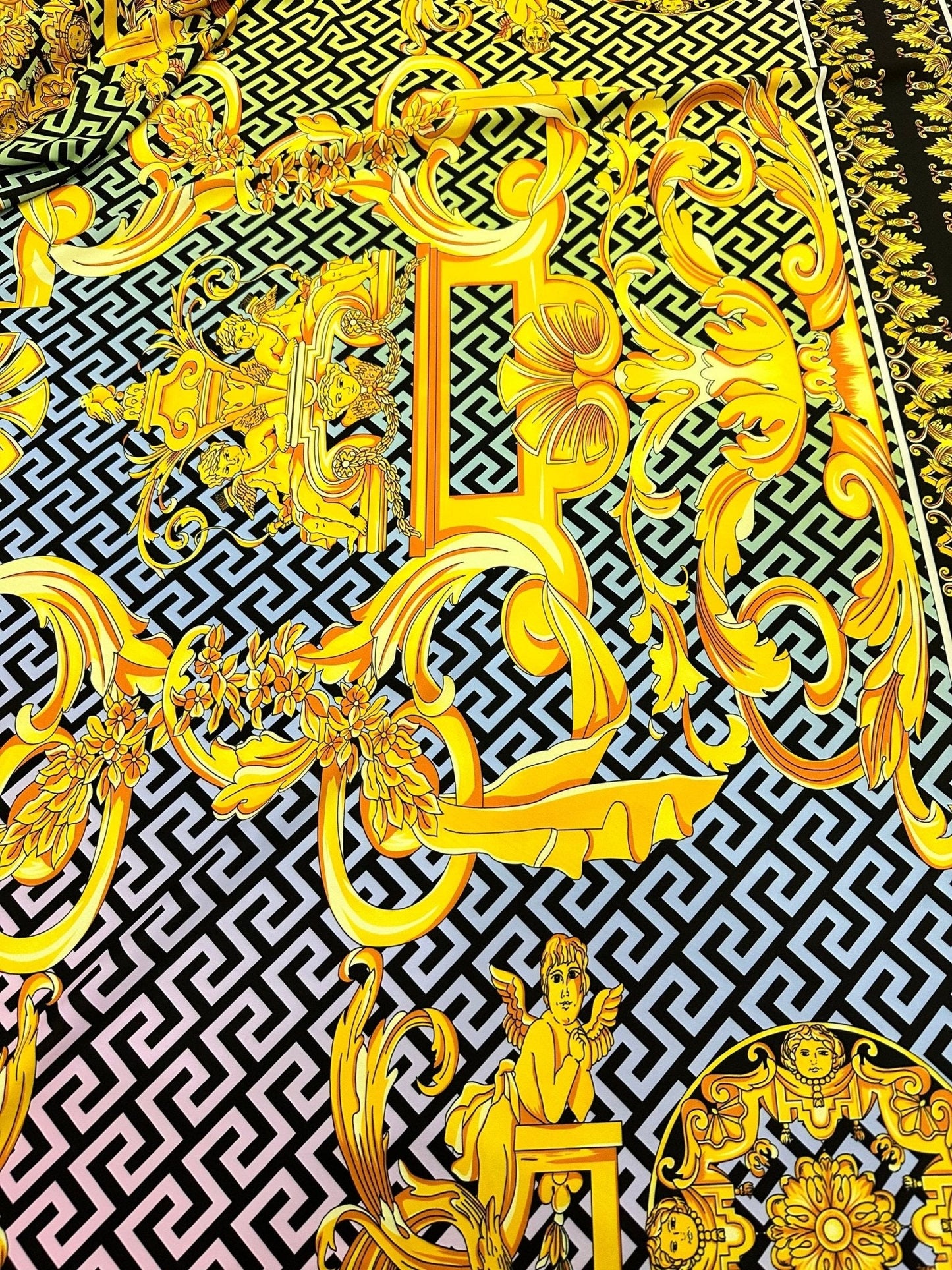 Gold Baroque Greek Key Pattern Fabric