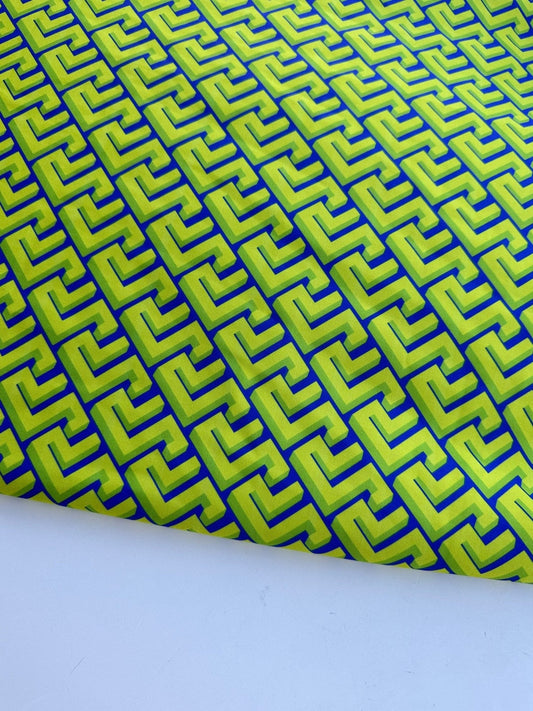 Greek Key Neon Green Geometric Fabric