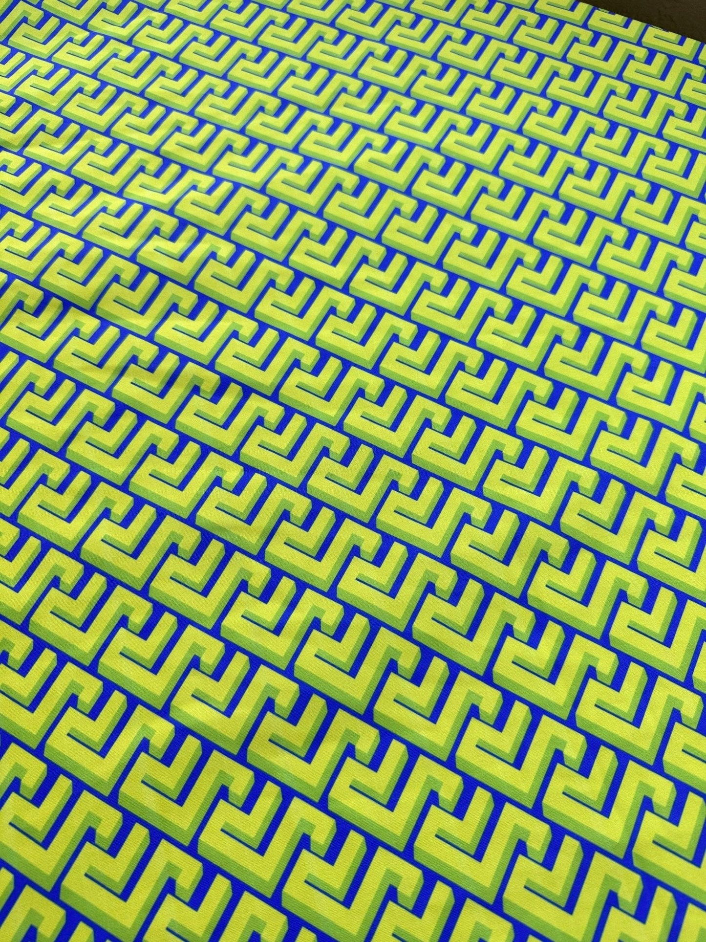 Greek Key Neon Green Geometric Fabric