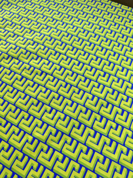 Greek Key Neon Green Geometric Fabric