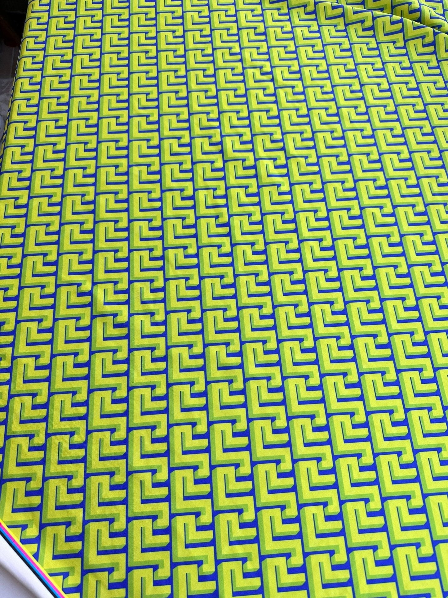 Greek Key Neon Green Geometric Fabric