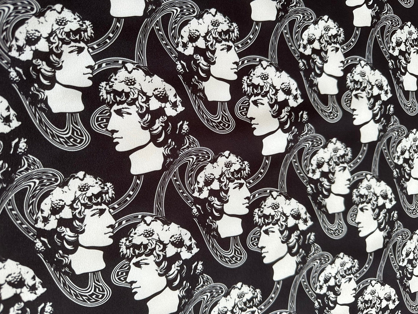 Greek Crepe Fabric Youth Pattern Black  White Rome Design
