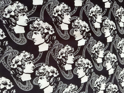 Greek Crepe Fabric Youth Pattern Black  White Rome Design – Custom Printed Fabric on Satin, Crepe, Spandex or Chiffon