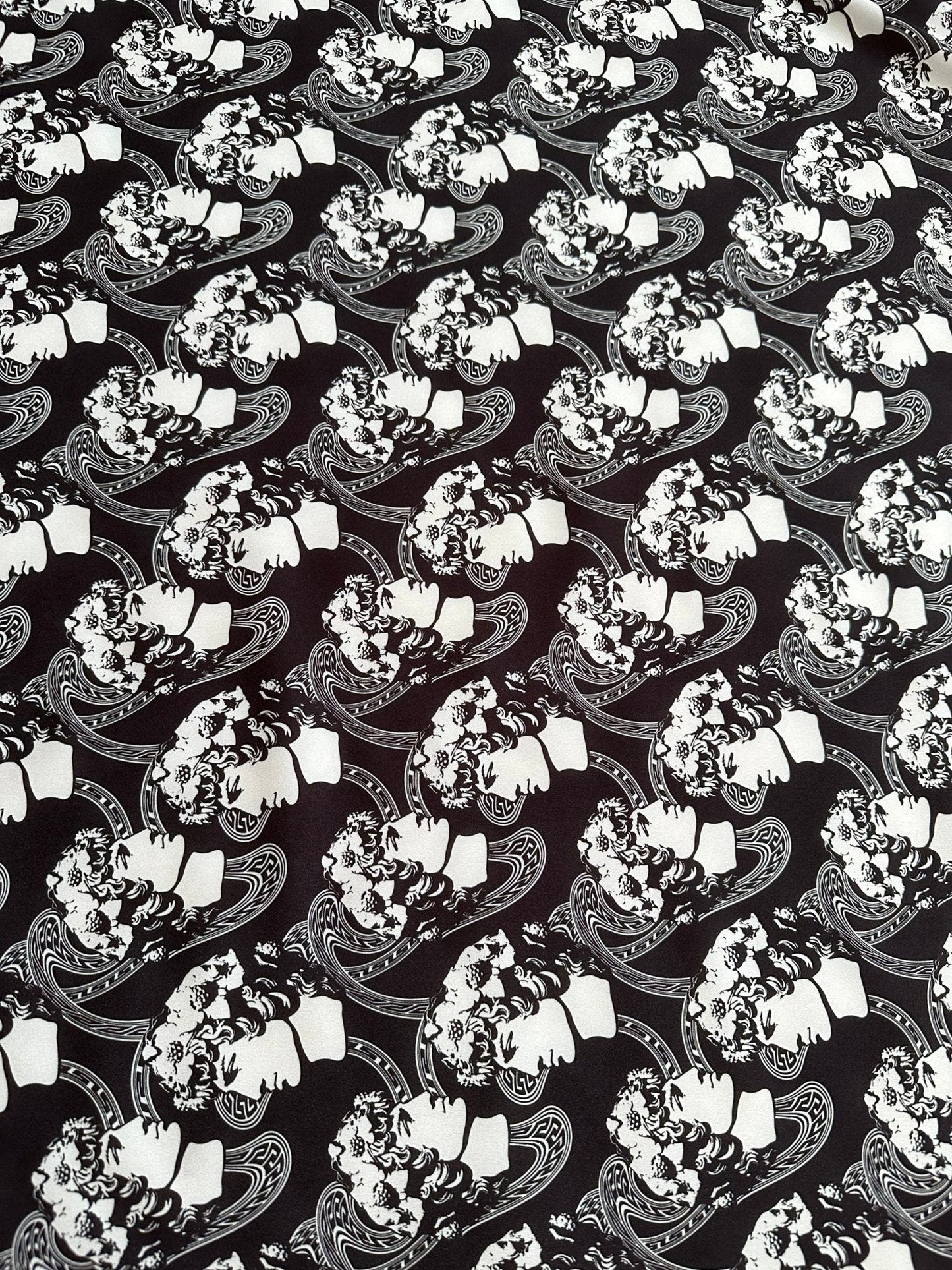 Greek Crepe Fabric Youth Pattern Black  White Rome Design
