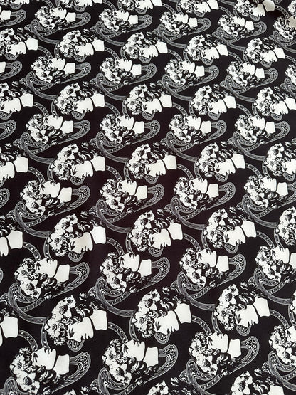 Greek Crepe Fabric Youth Pattern Black  White Rome Design