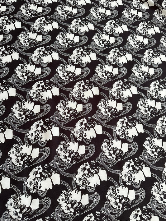 Greek Crepe Fabric Youth Pattern Black  White Rome Design
