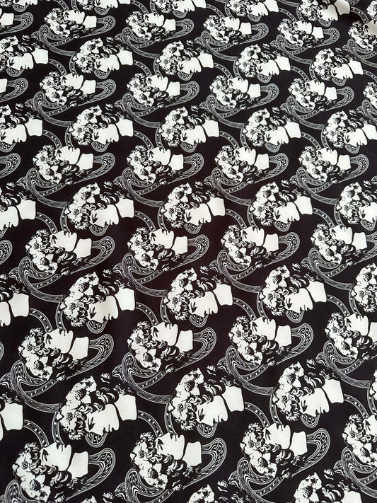 Greek Crepe Fabric Youth Pattern Black  White Rome Design